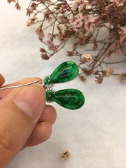 Dark Green Jade Earrings - Pear Shape (EA145)