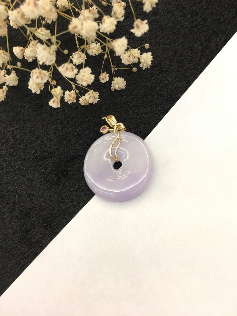 Lavender Jade Pendant - Safety Coin (PE377)