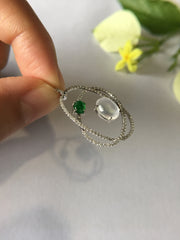 Green & Icy White Cabochons Jade Pendant (PE212)
