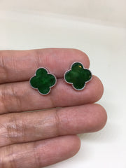Green & Icy White Earrings - Clover & Leaf (EA239)