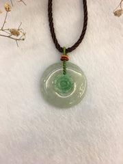 Icy Green Jade Pendant - Safety Coin & Flower (PE250)