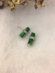 Green Jade Earrings - Cylindrical (EA013)