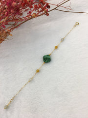 Green Jade Earrings & Bracelet - Clover (EA147)