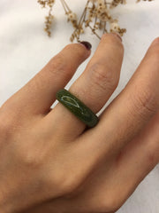 Yellowish Green Jade Hololith Ring (RI285)