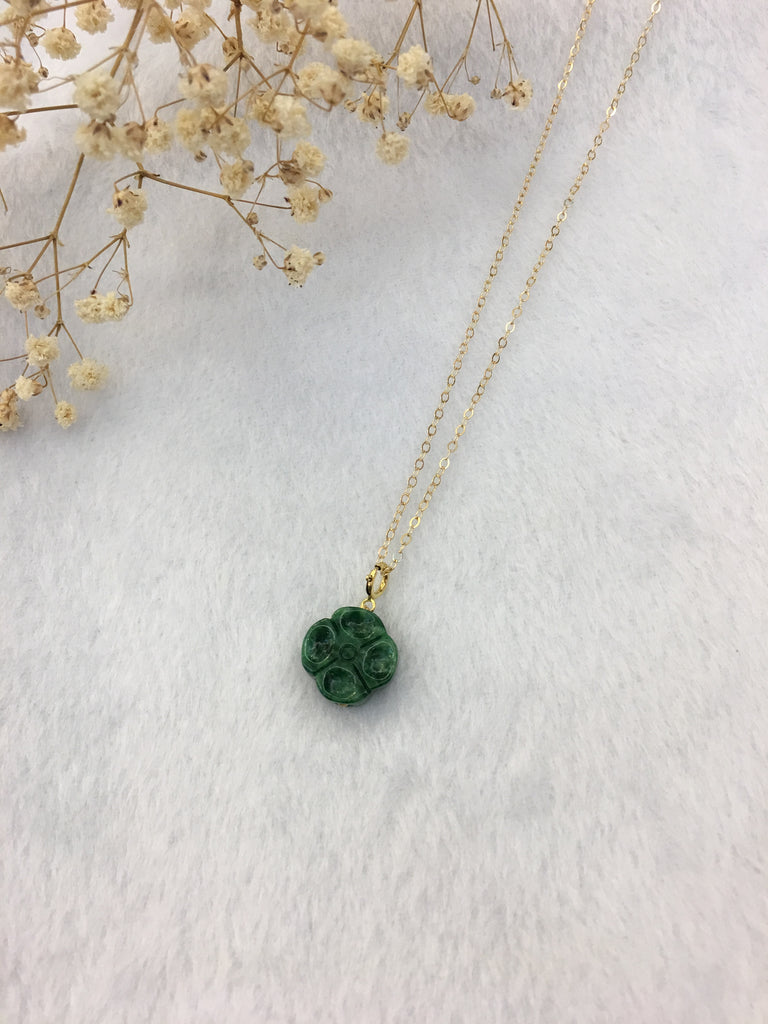 Green Jade Necklace - Clover (NE079)