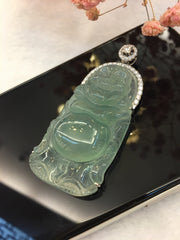 Icy Green Jade Pendant - Laughing Buddha (PE086)