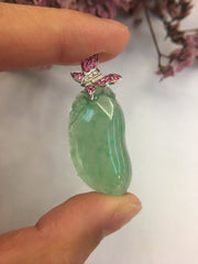 Icy Green Jade Pendant - Gourd (PE100)