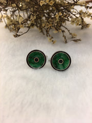 Dark Green Jade Cufflinks - Coins (OT002)