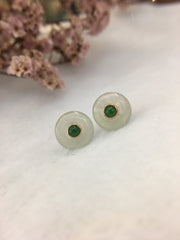 Icy With Green Jade Earrings - Safety Coin (EA302)