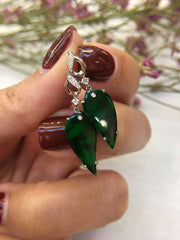 Dark Green Jade Earrings - Leaves (EA210)