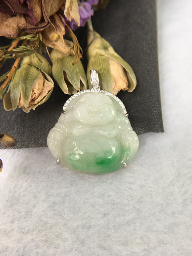 Green Jade Pendant - Laughing Buddha (PE122)