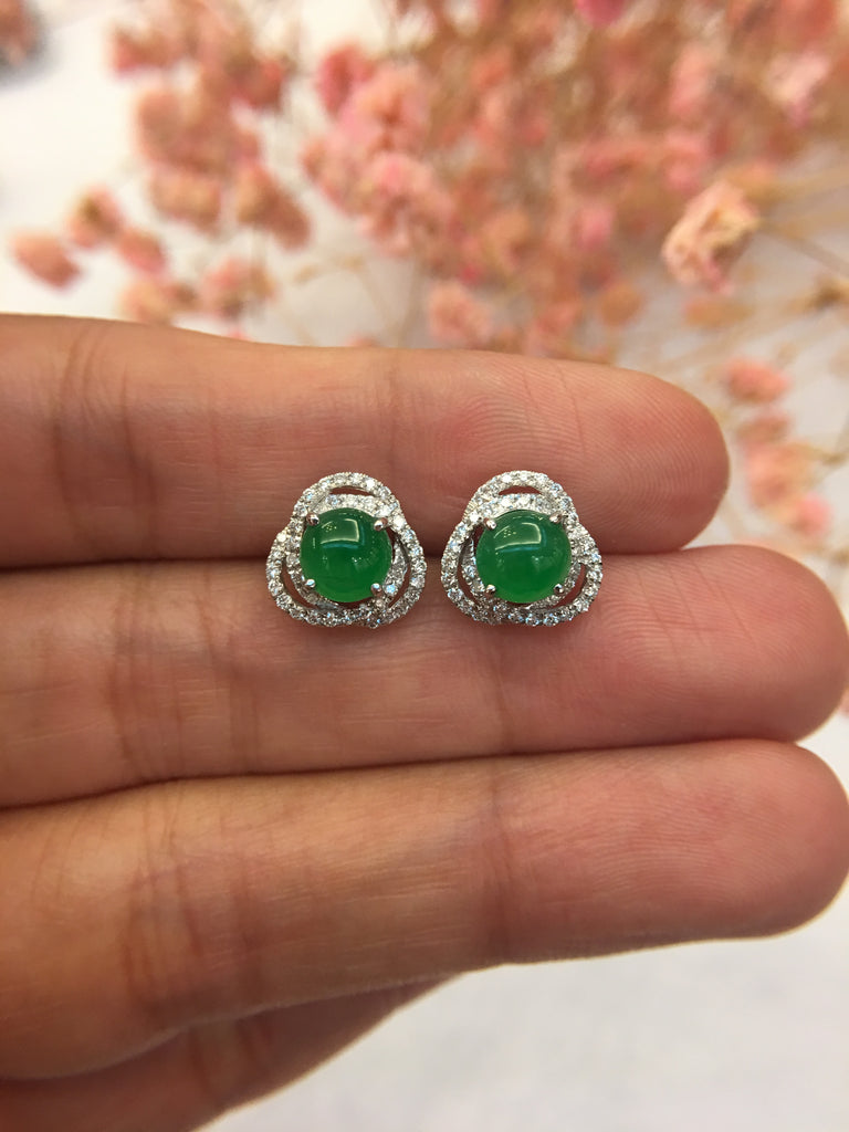 Green Jade Earrings - Cabochon (EA032)