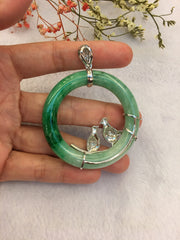 Green Jade Pendant - Ring With Birds (PE231)