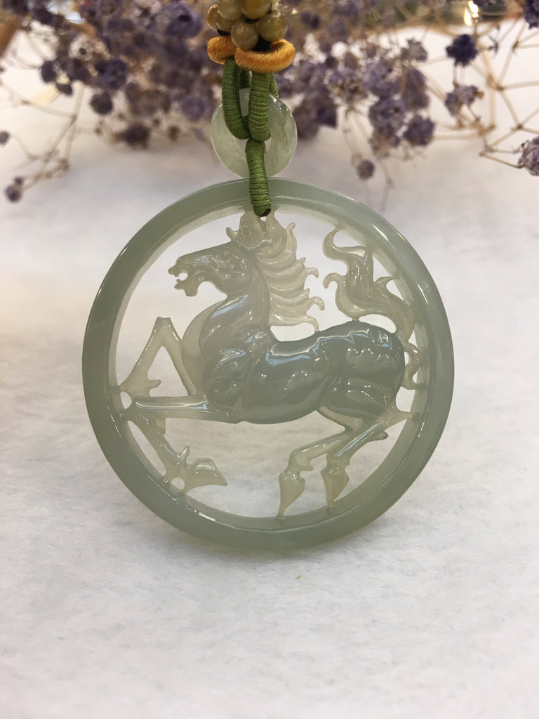Icy Green Jade Pendant - Horse (PE008)