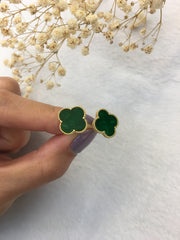 Dark Green Jade Earrings - Clover (EA206)