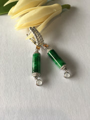 Dark Green Jade Earrings - Cylindrical (EA026)