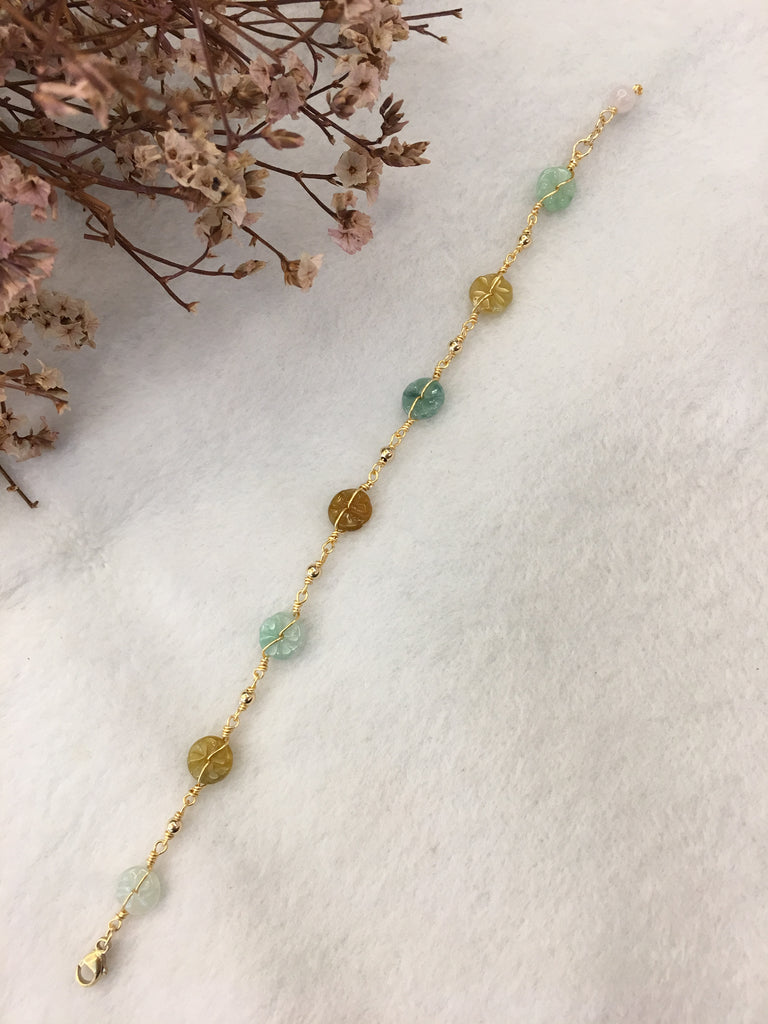 Three Colours Jade Bracelet - Flowers (BR231)