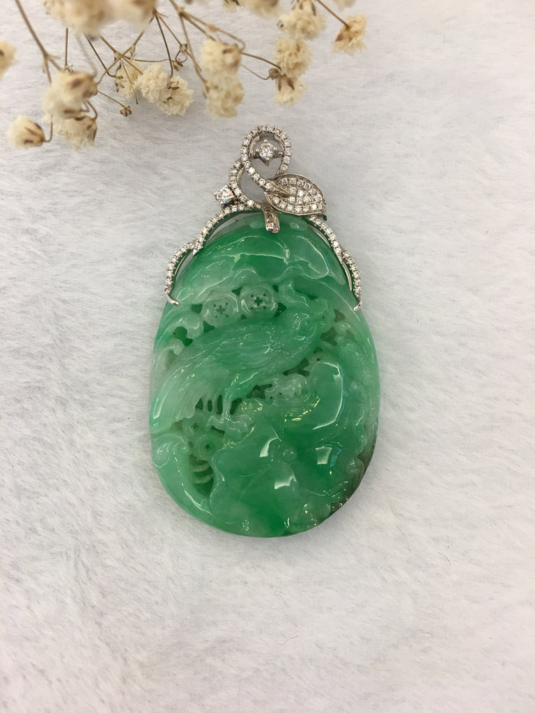 Green Jade Pendant - Parrot (PE382)