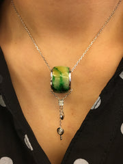 Green With Yellow Jade Barrel Necklace (NE041)