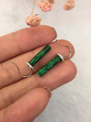 Dark Green Jade Earrings - Cylindrical (EA214)