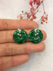 Dark Green Jade Earrings - Safety Coin (EA141)
