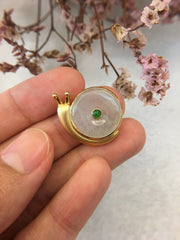 Icy White Jade Safety Coin Pendant - Snail (PE193)