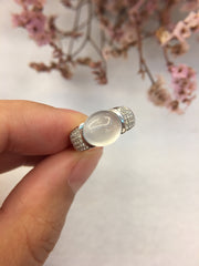 Icy White Jade Ring - Cabochon (RI190)