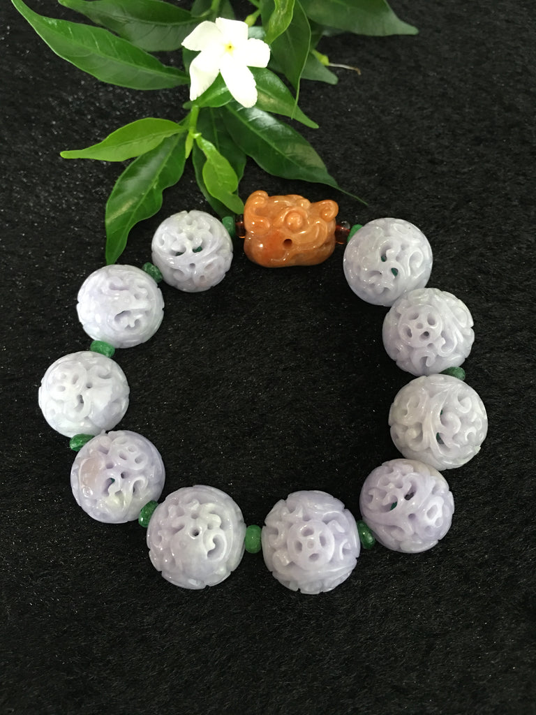 Bluish Lavender Jade Bracelet - Carved (BR057)