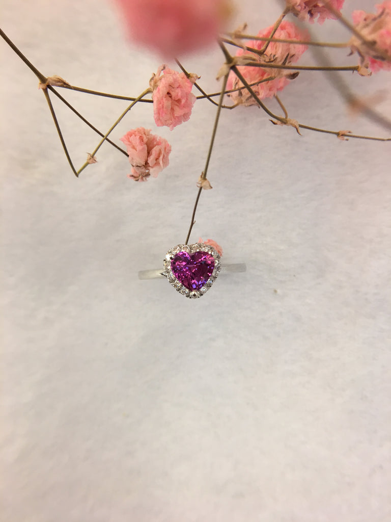 Natural Purplish Pink Sapphire Ring - Heart (Unheated)(GE063)