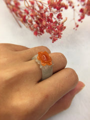 Icy Orangy Red Jade Ring - Flower (RI161)