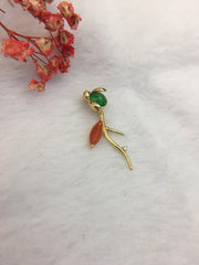 Red & Green Jade Pendant - Bug & Flower (PE208)