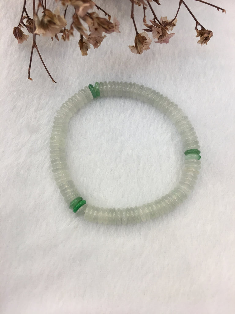 Icy White & Green Jade Coins Bracelet (BR256)