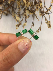Green Jade Earrings - Cylindrical (EA013)