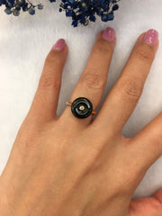 Natural Omphacite Jadeite Ring - Coin (RI324)