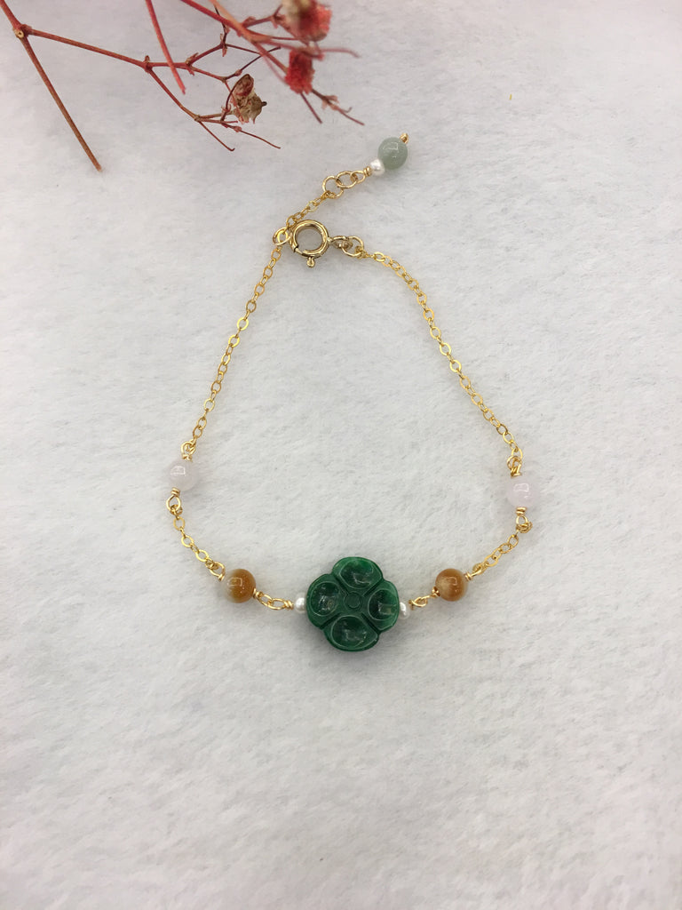 Green Jade Bracelet - Clover (BR068)