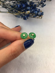Green Jade Earrings - Coin (EA076)