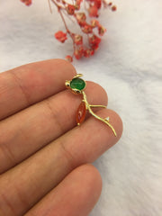 Red & Green Jade Pendant - Bug & Flower (PE208)