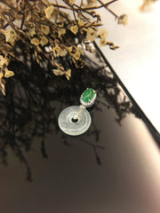 Icy White & Green Pendant - Safety Coin (PE270)