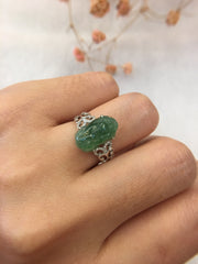 Icy Green Jade Ring - Pixiu (RI287)