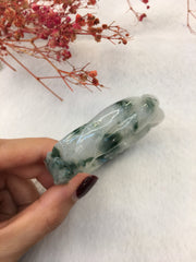 Icy Bluish Flower Jade Bangle - Round (BA227)