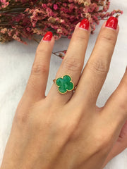 Green Jade Ring - Clover (RI303)
