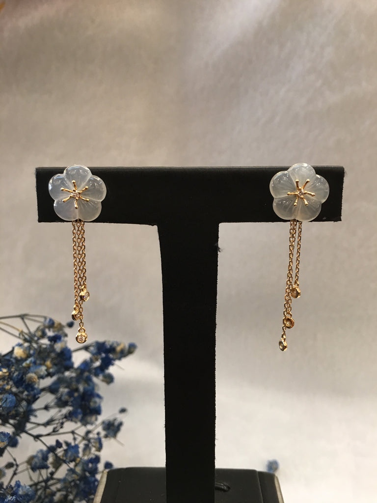 Icy White Jade Earrings - Flowers (EA023)