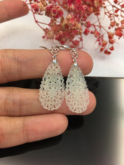 Icy White Jade Earrings - Pear Shaped (EA025)