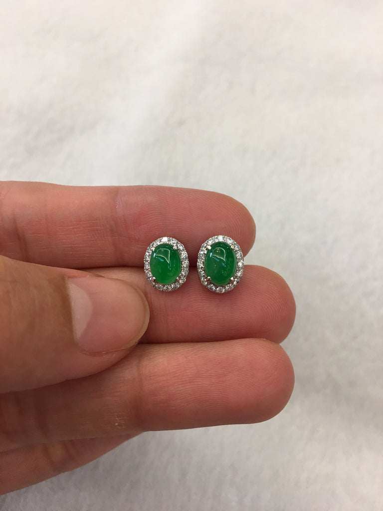 Green Jade Earrings - Cabochon (EA018)