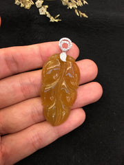 Icy Reddish Yellow Jade Pendant - Leaf (PE233)