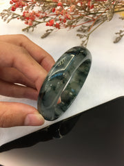 Bluish Flower Jade Bangle - Round (BA133)