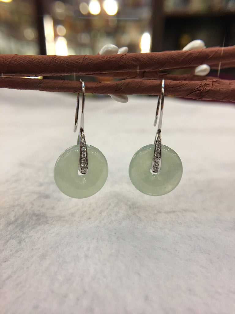 Icy Green Jade Earrings - Safety Coin (EA301)