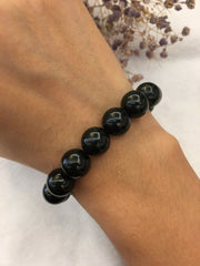 Black Nephrite Jade Beads Bracelet (BR060)