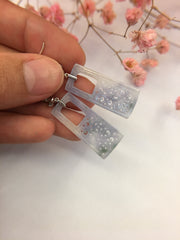 Lavender With Bluish Flower Jade Earrings (EA138)