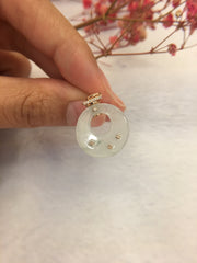 Icy Bluish Flower Jade Earrings - Round (EA286)